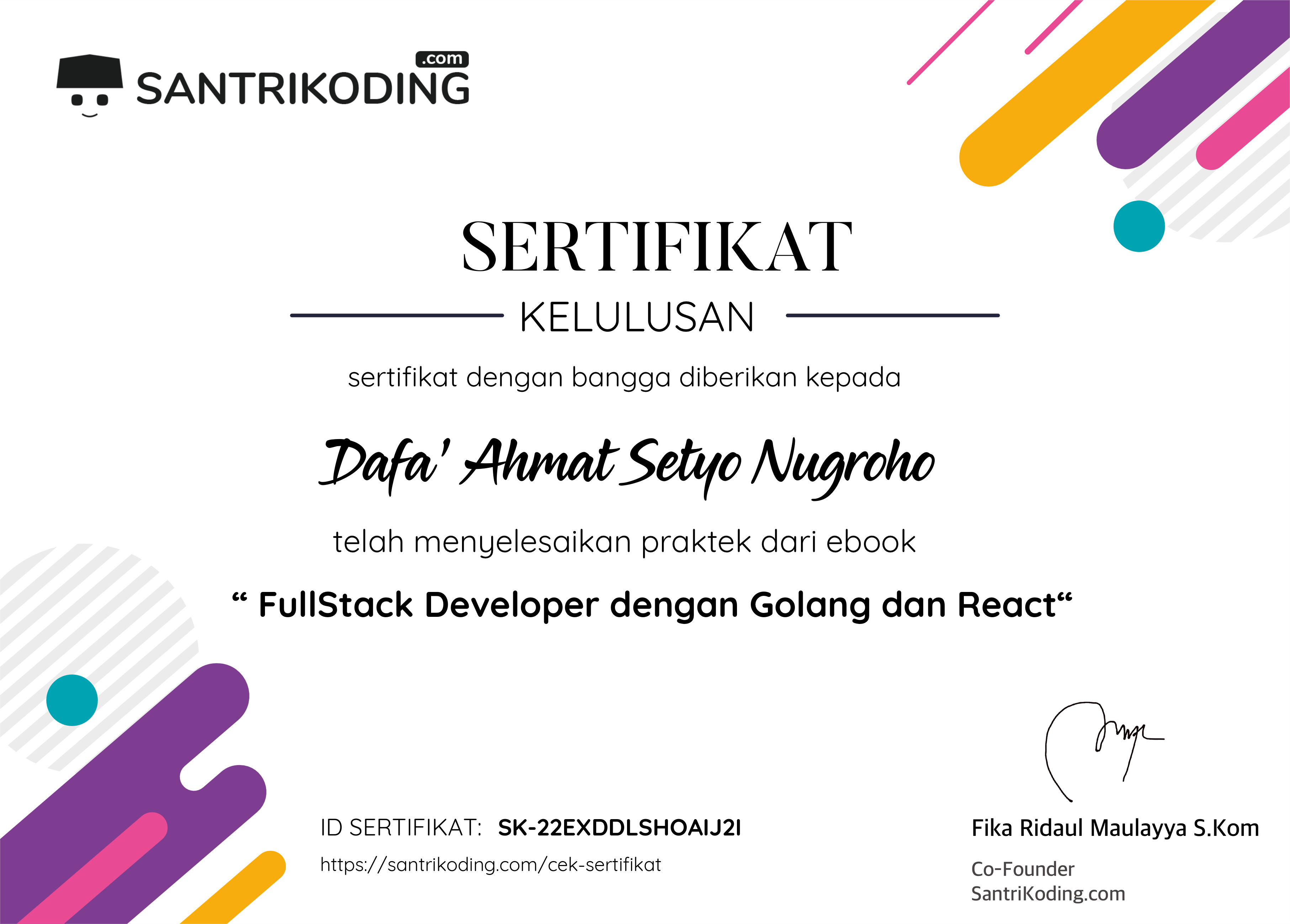 Sertifikat SK-22EXDDLSHOAIJ2I