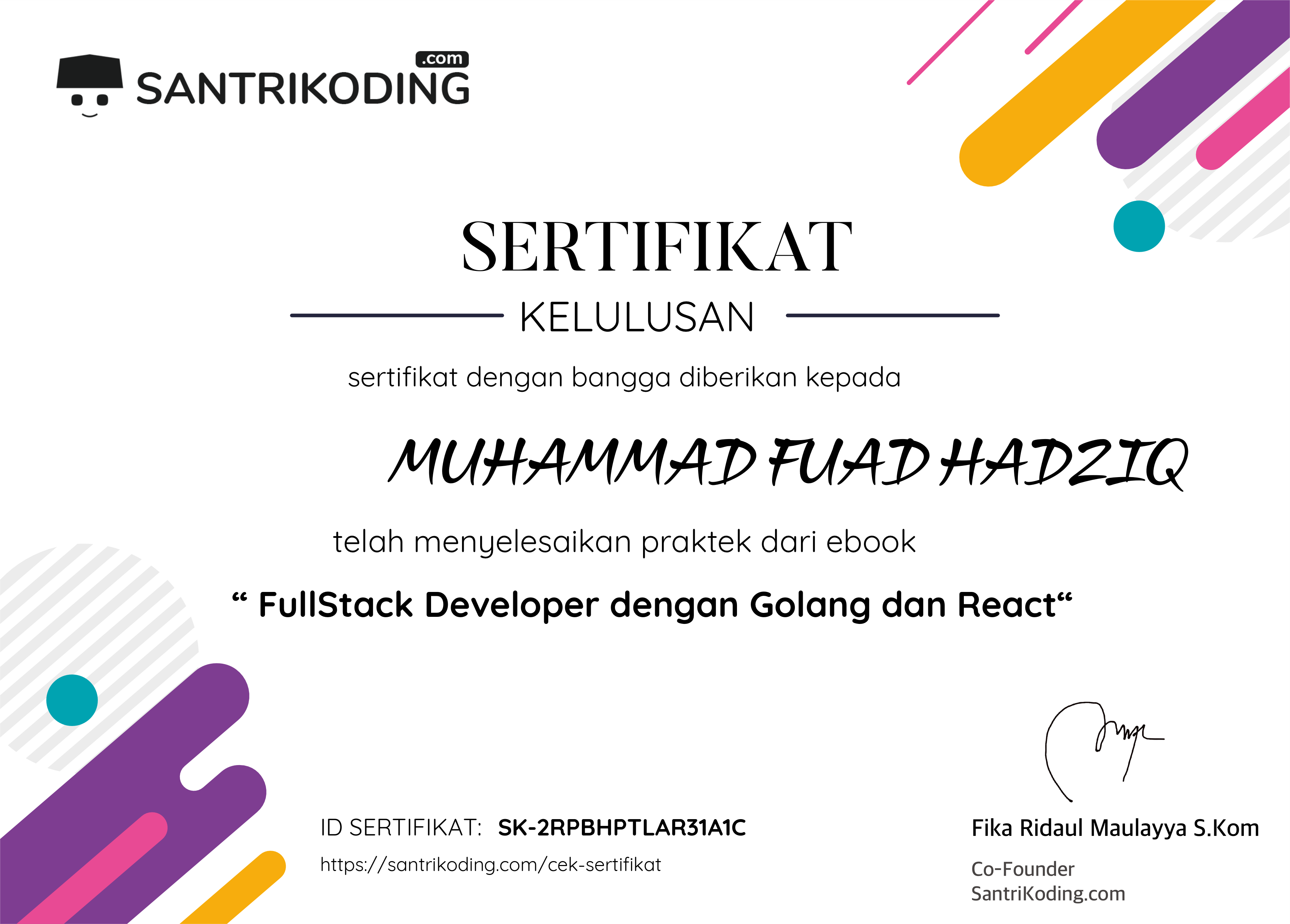 Sertifikat SK-2RPBHPTLAR31A1C