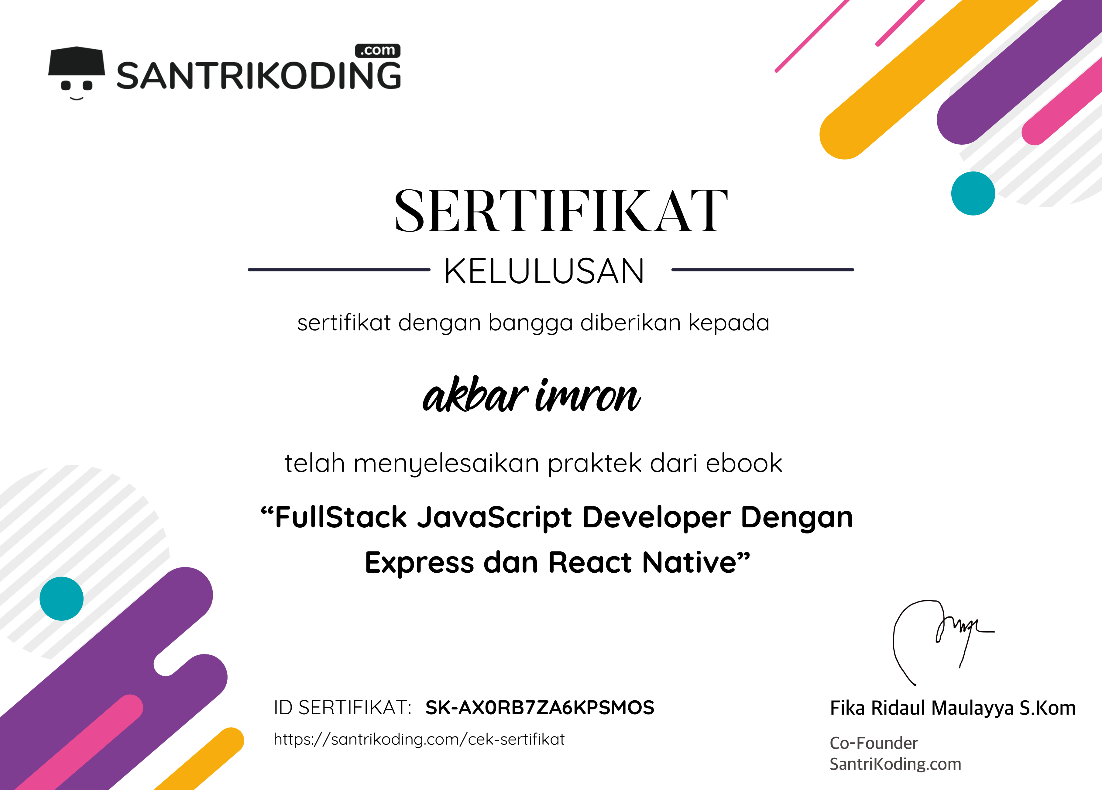 Sertifikat SK-AX0RB7ZA6KPSMOS