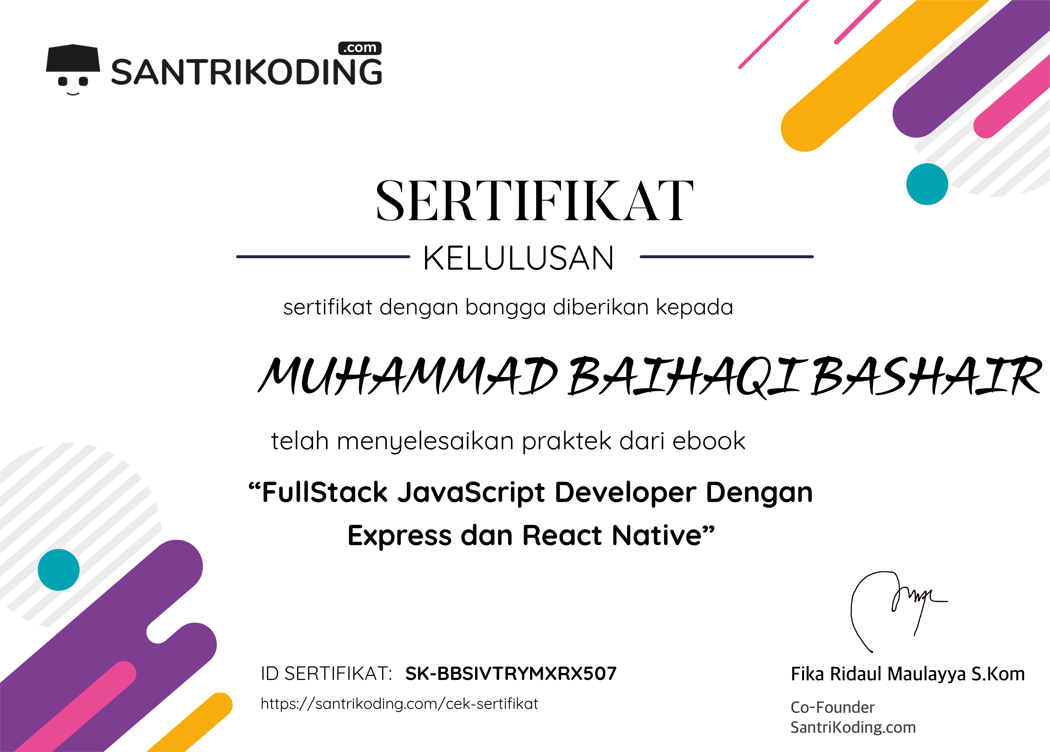 Sertifikat SK-BBSIVTRYMXRX507