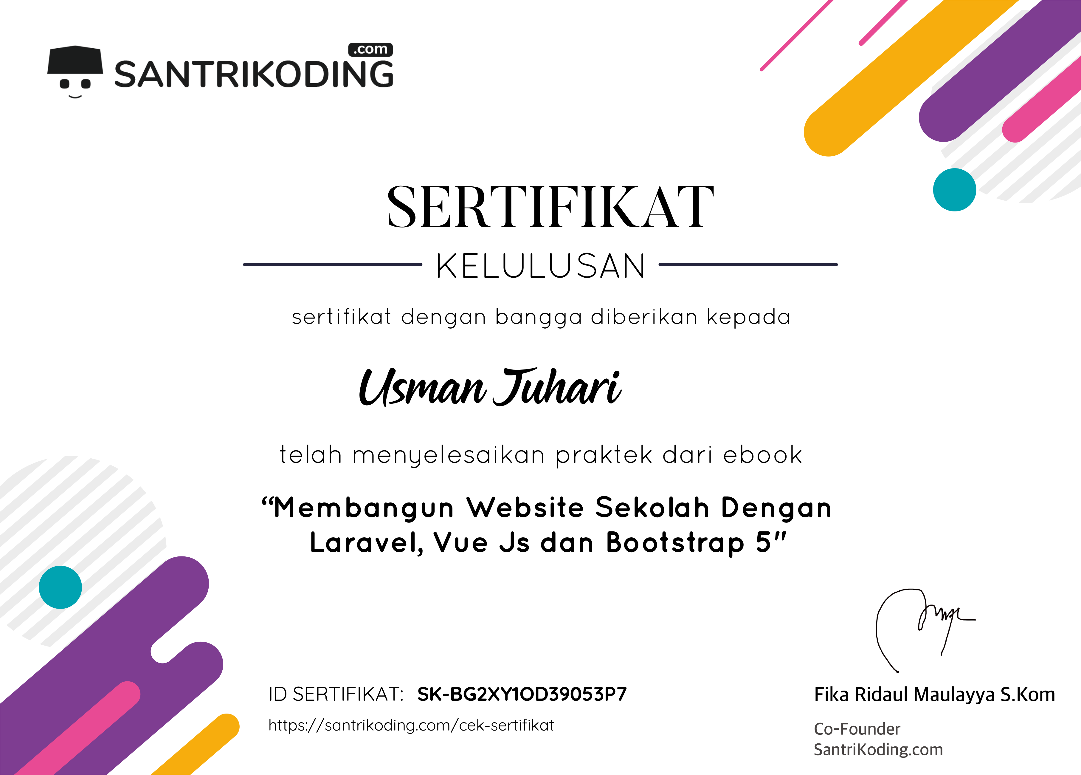 Sertifikat SK-BG2XY1OD39053P7