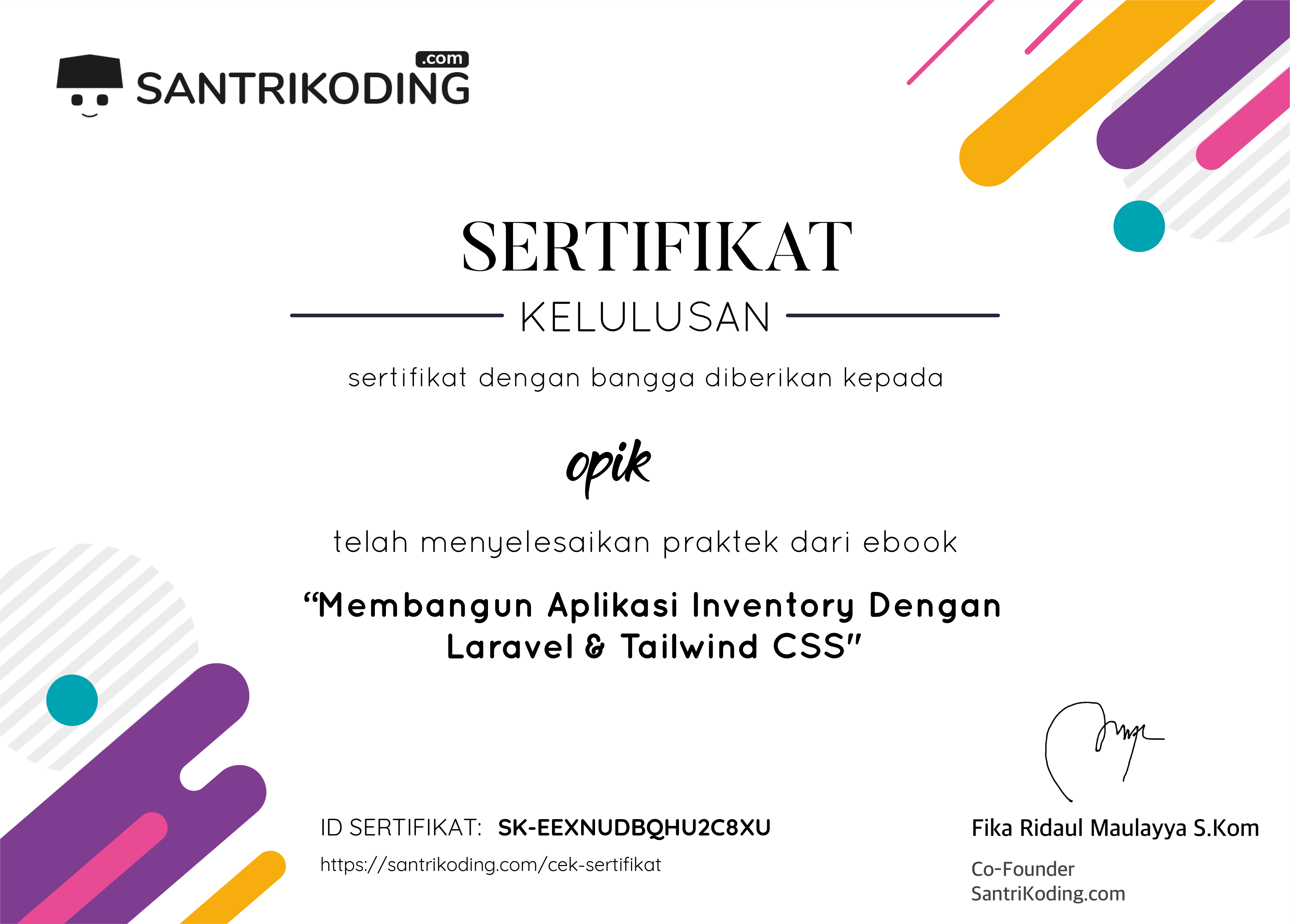 Sertifikat SK-EEXNUDBQHU2C8XU
