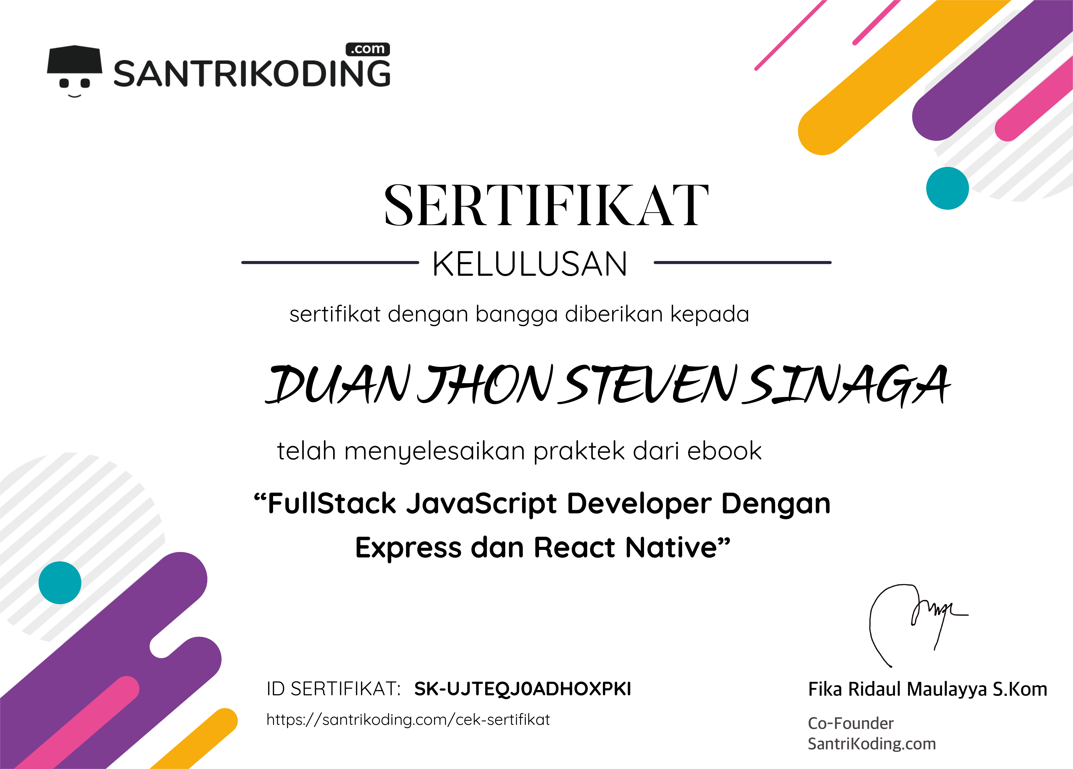 Sertifikat SK-UJTEQJ0ADHOXPKI