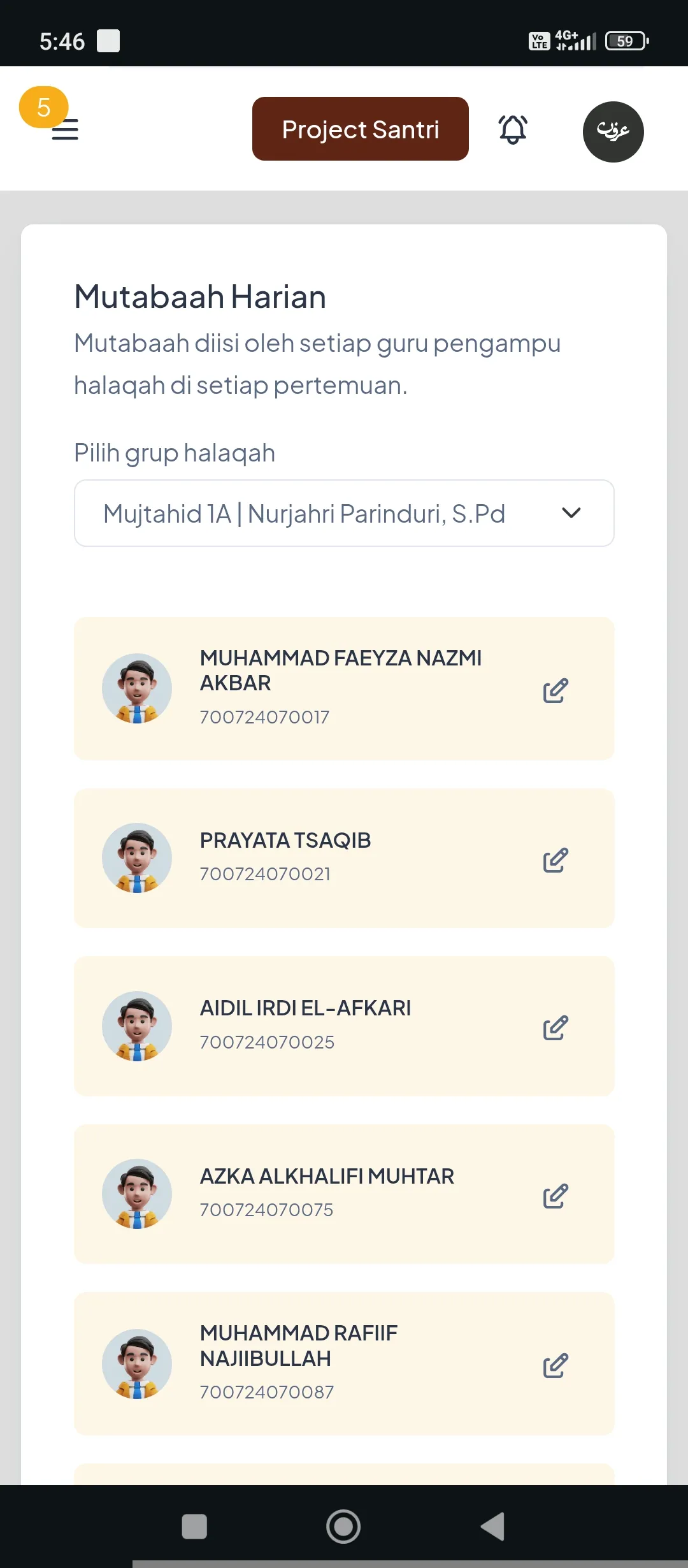 Aplikasi pendataan hafalan santri
