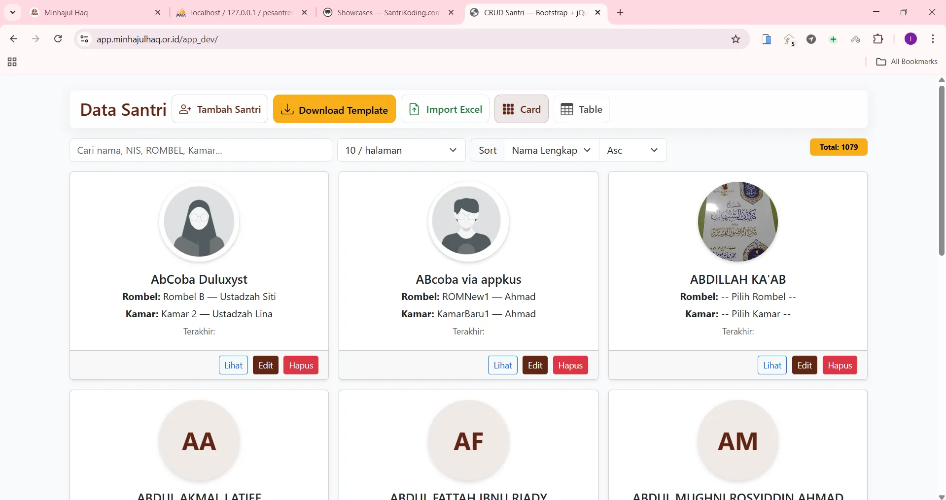 Aplikasi pengelolaan data santri